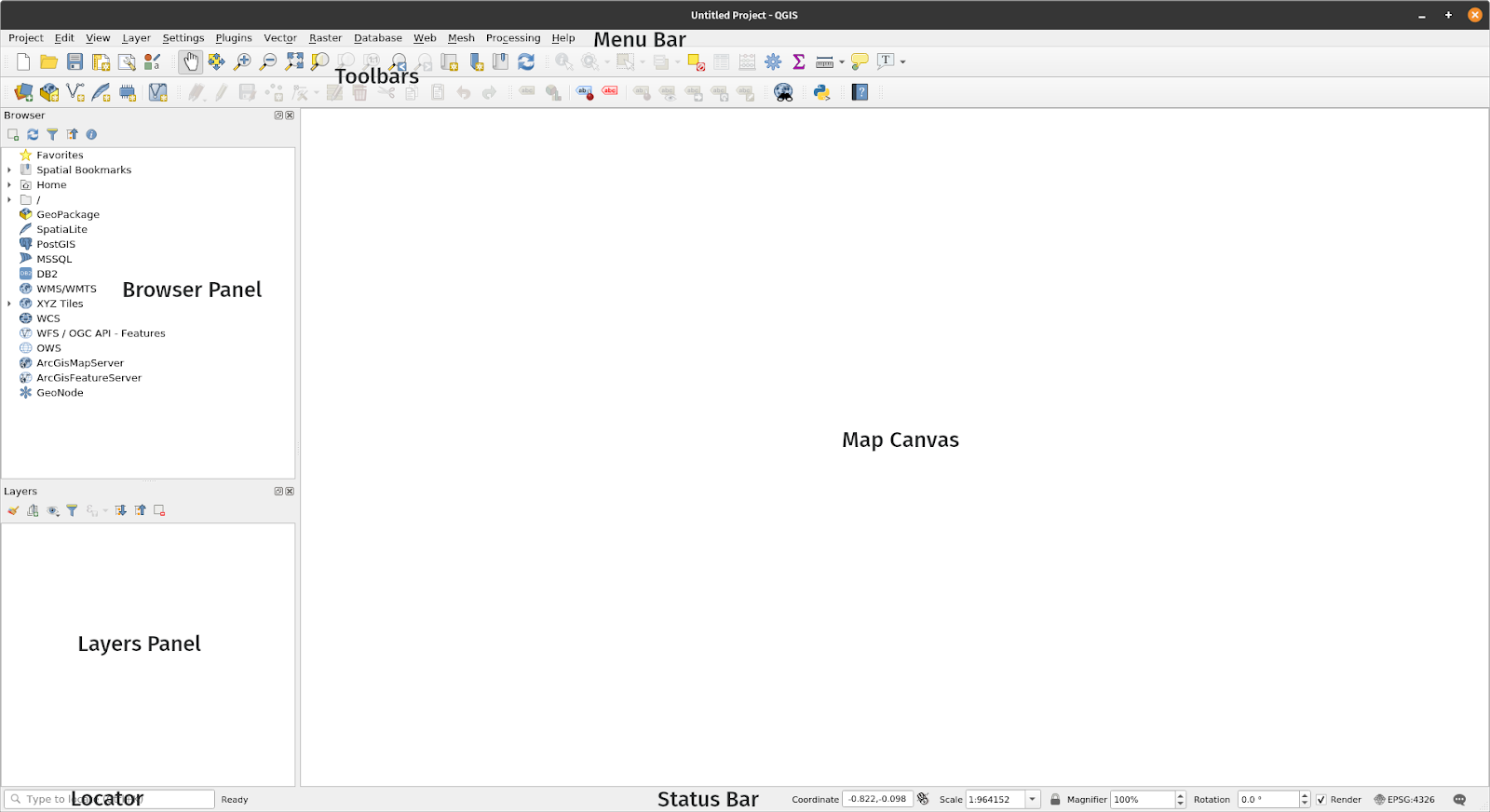 Parts of the QGIS Interface