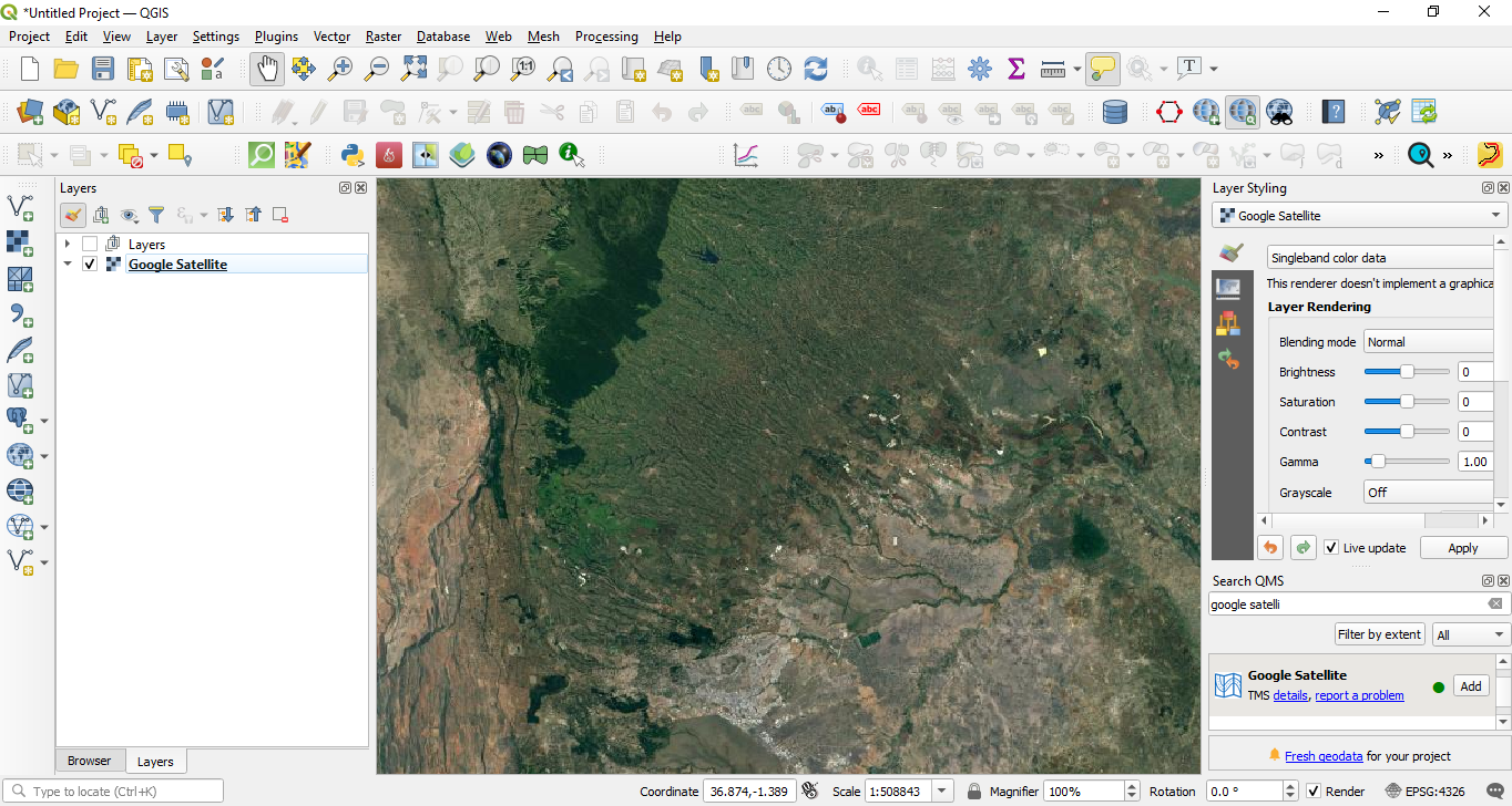 ESRI World Imagery layer loaded in QGIS