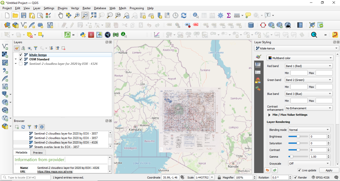 Georeferenced map loaded in QGIS