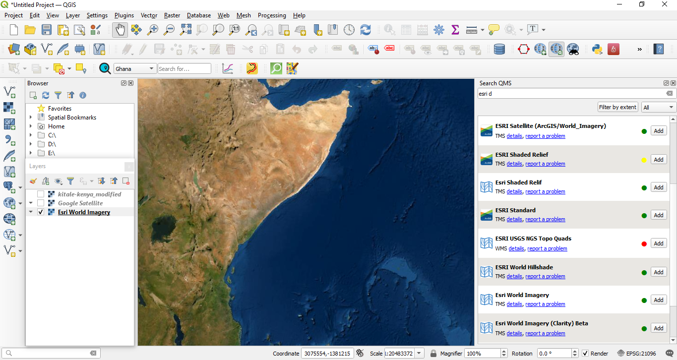 ESRI World Imagery loaded in QGIS