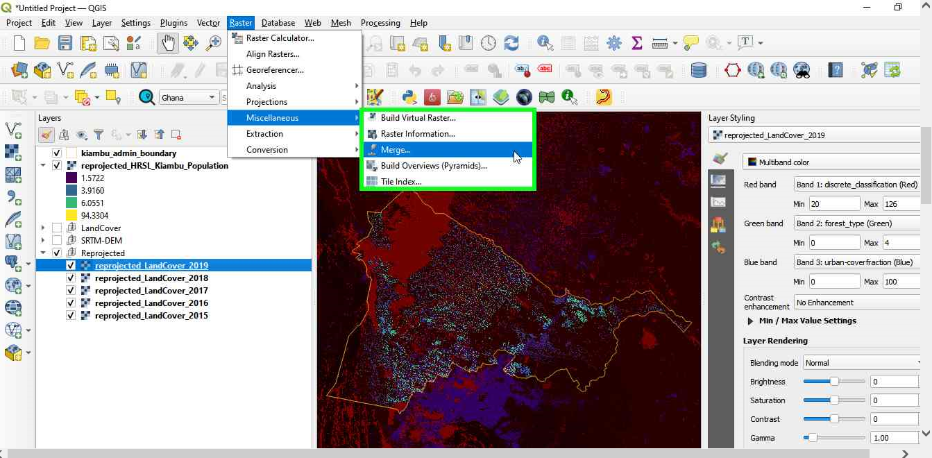 Finding the GDAL merge tool in the Processing Toolbox