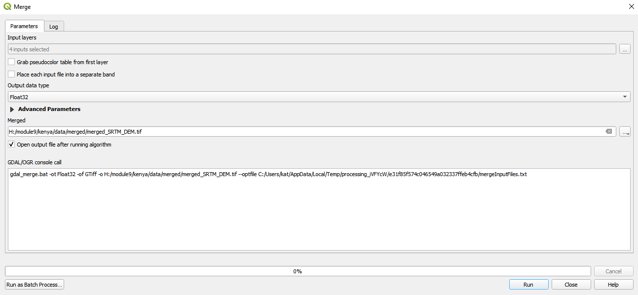 Parameters of the Merge processing algorithm