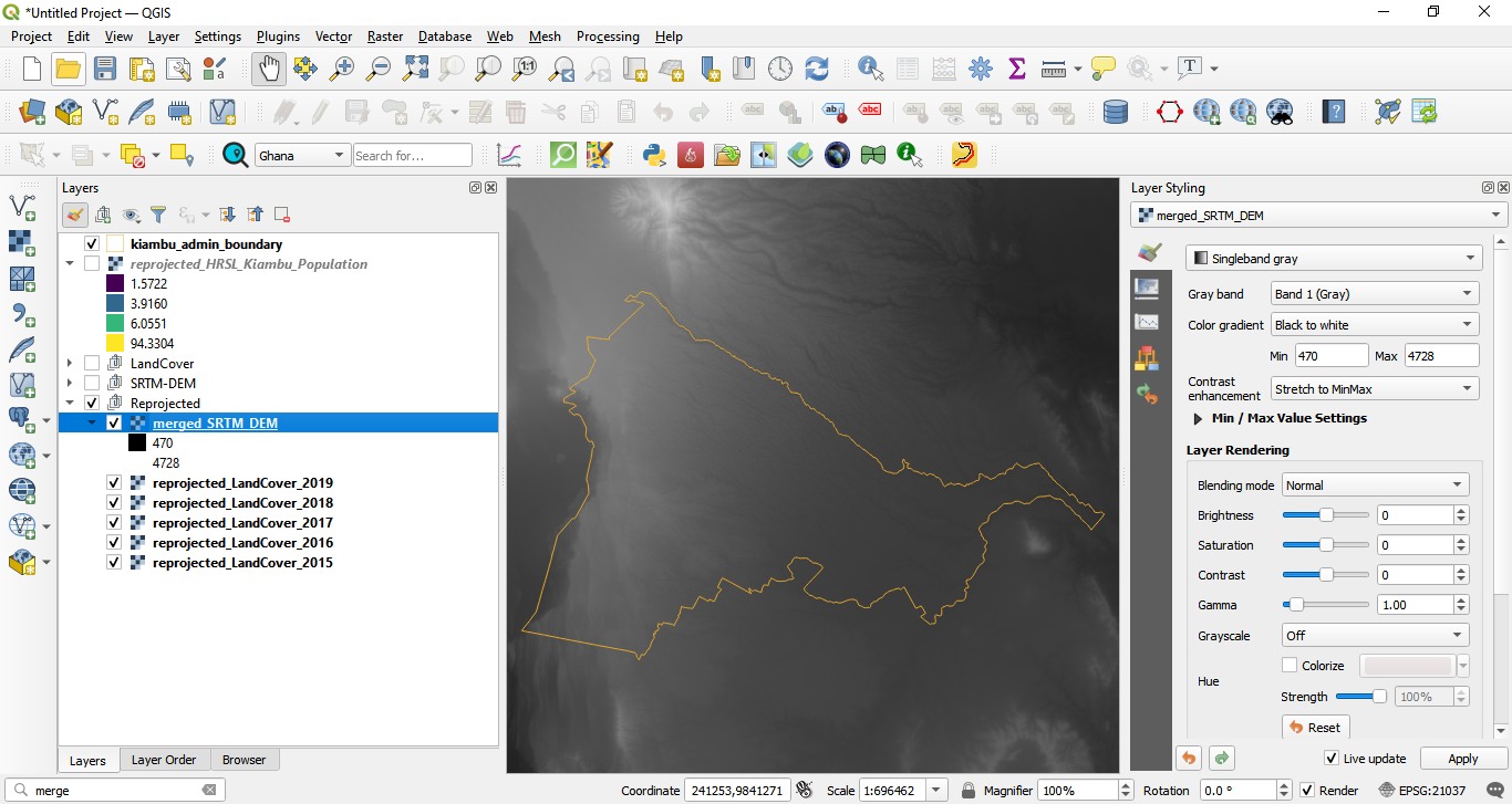 Mosaic of all DSM files corresponding to our work region