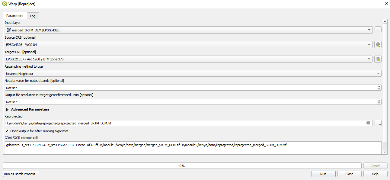 Reproject Merged raster