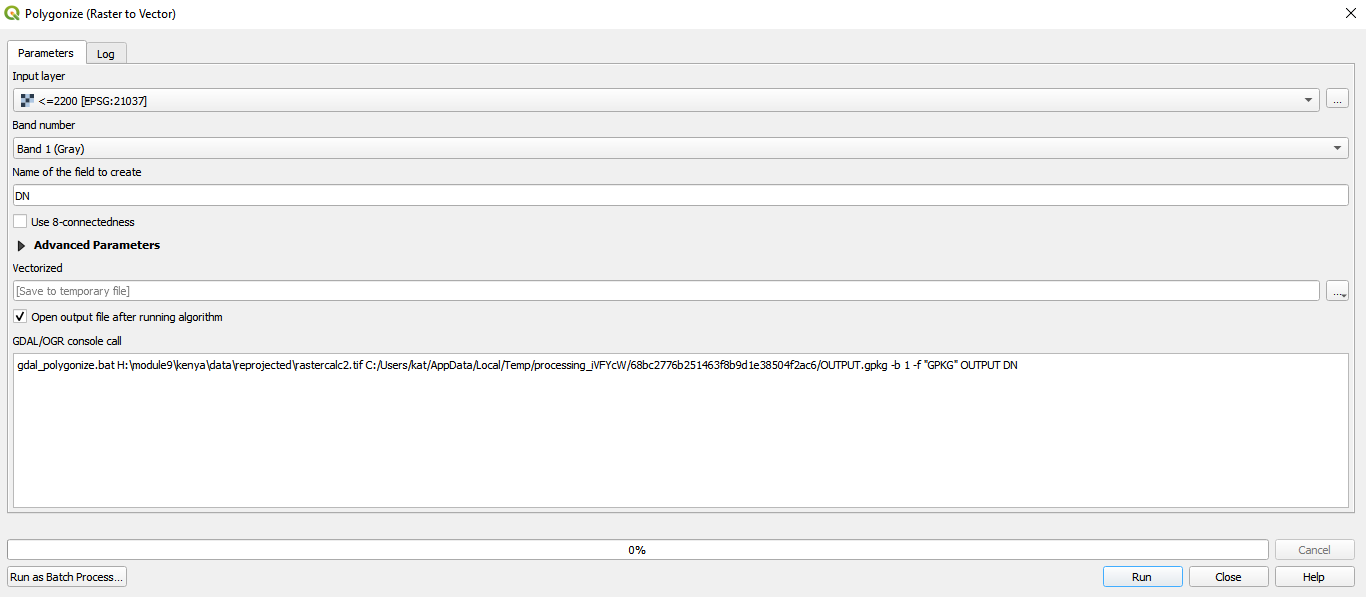 Raster to vector conversion parameters