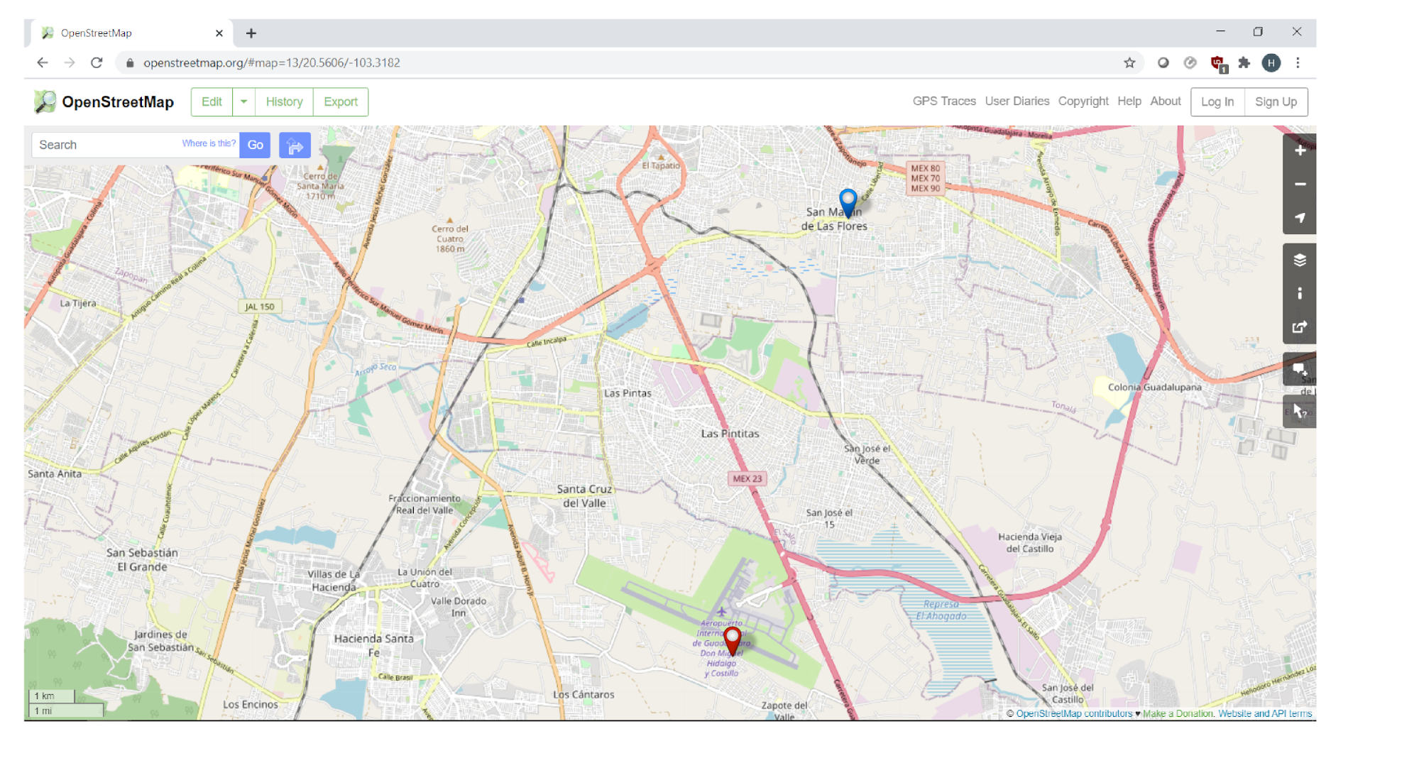 Getting from point A to B using Openstreetmap