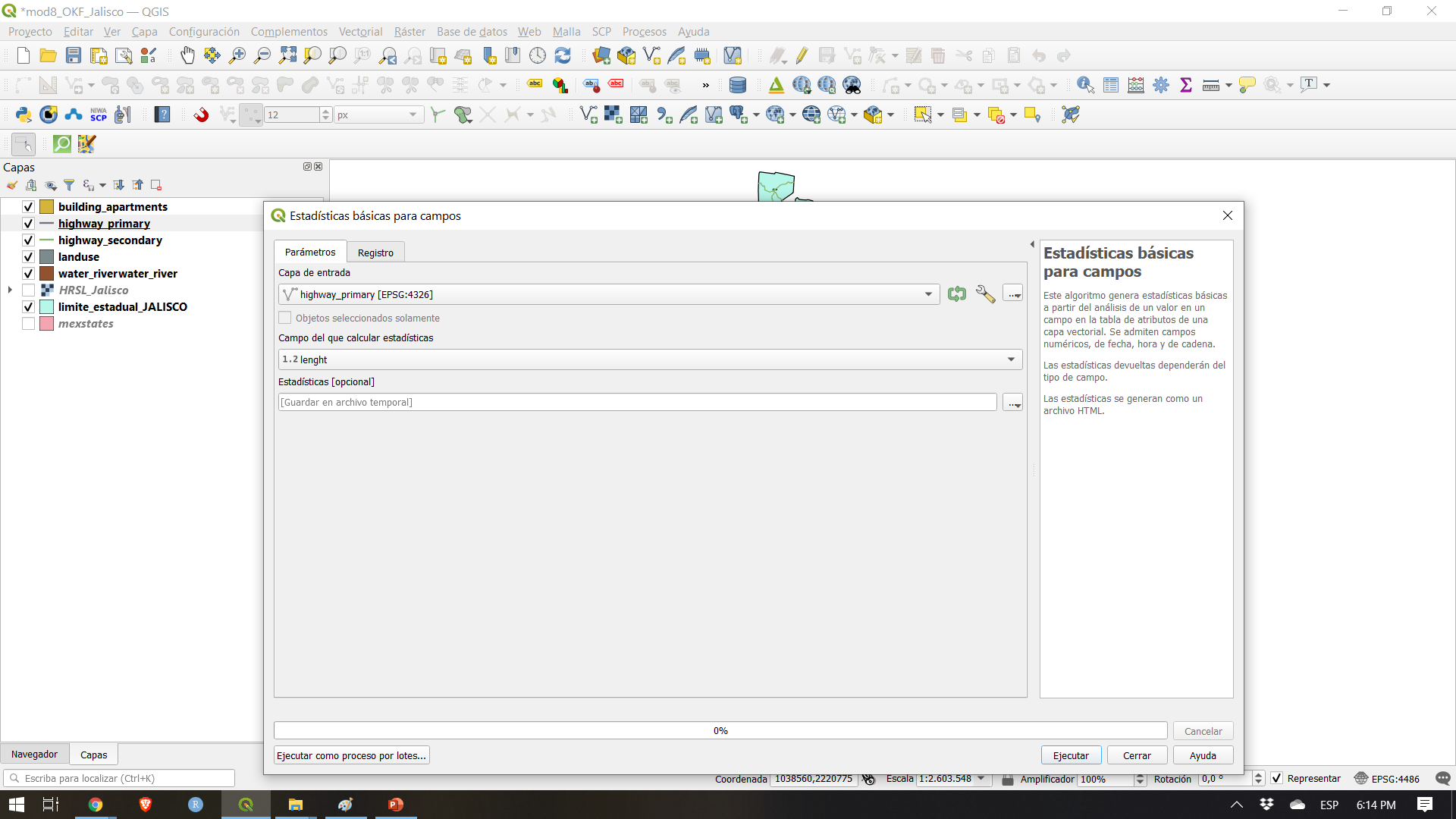 Preparing to run basics statistics for roads layer