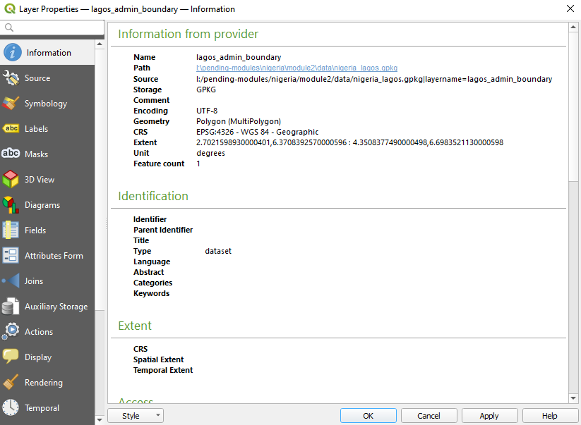 The Layer Properties dialog