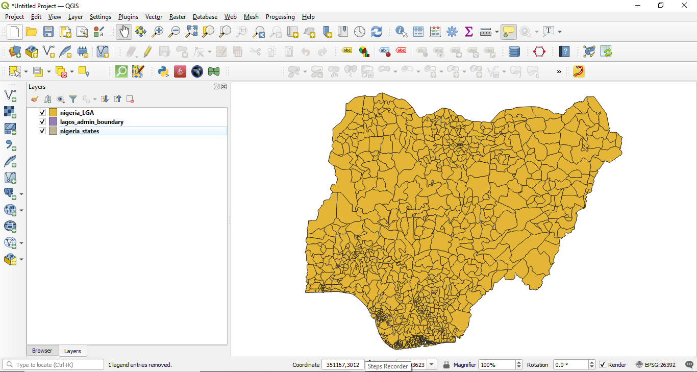 The vector layers loaded in QGIS