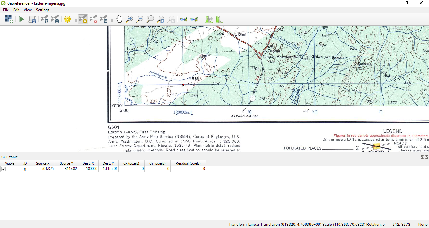 First coordinate for the georeferencing