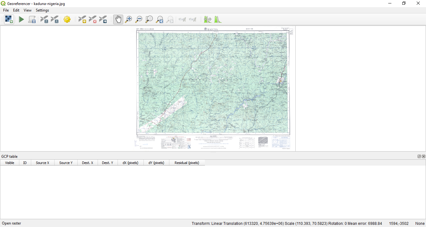 Map in Georeferencer canvas