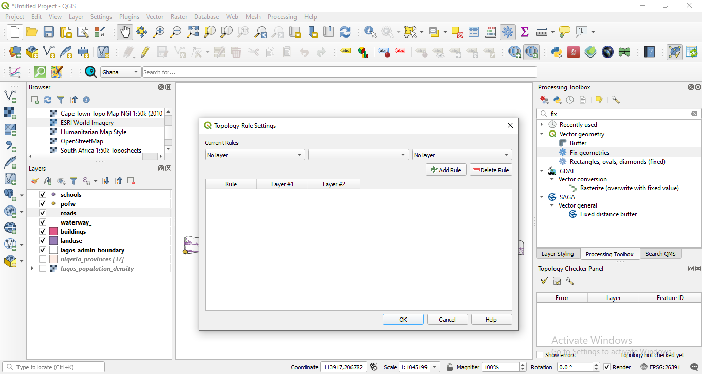 Topology rule settings window