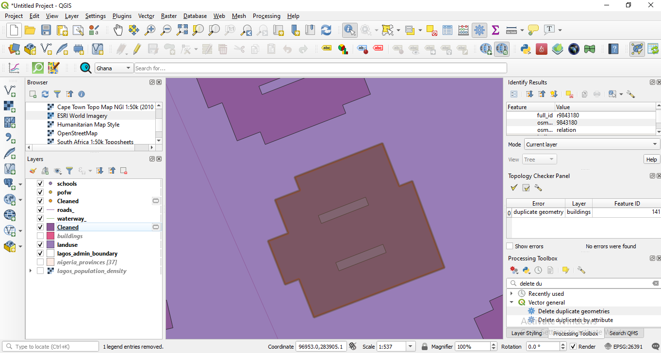 Results of Delete duplicate geometries