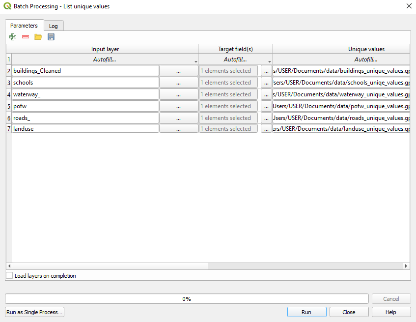 List unique values in a vector layer functionality (Batch Processing)