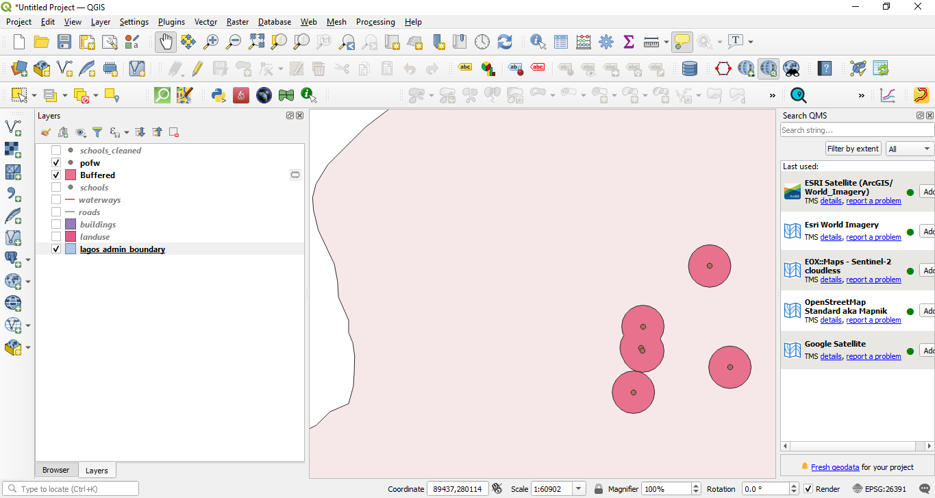 Running buffer on a point vector layer