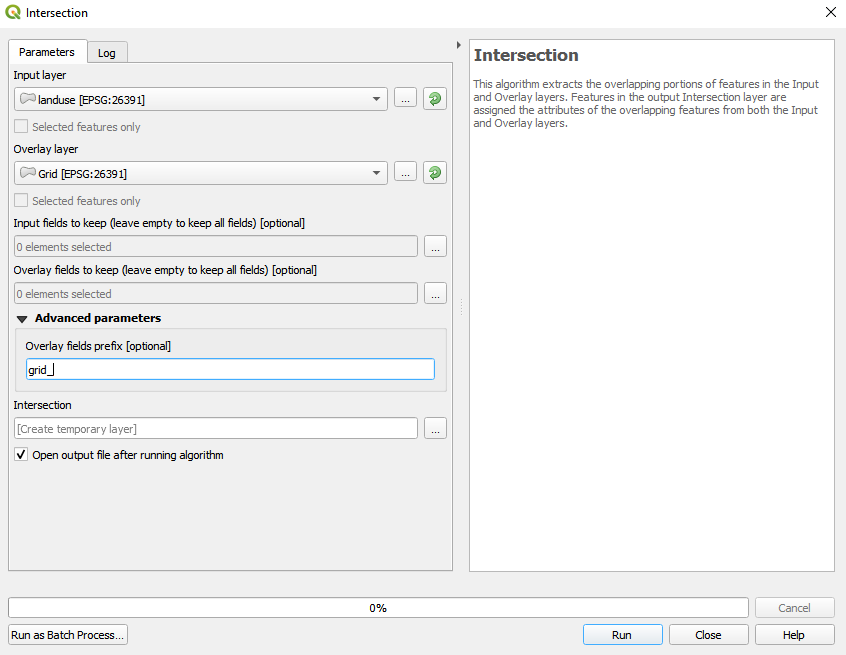 Parameters for the intersect algorithm