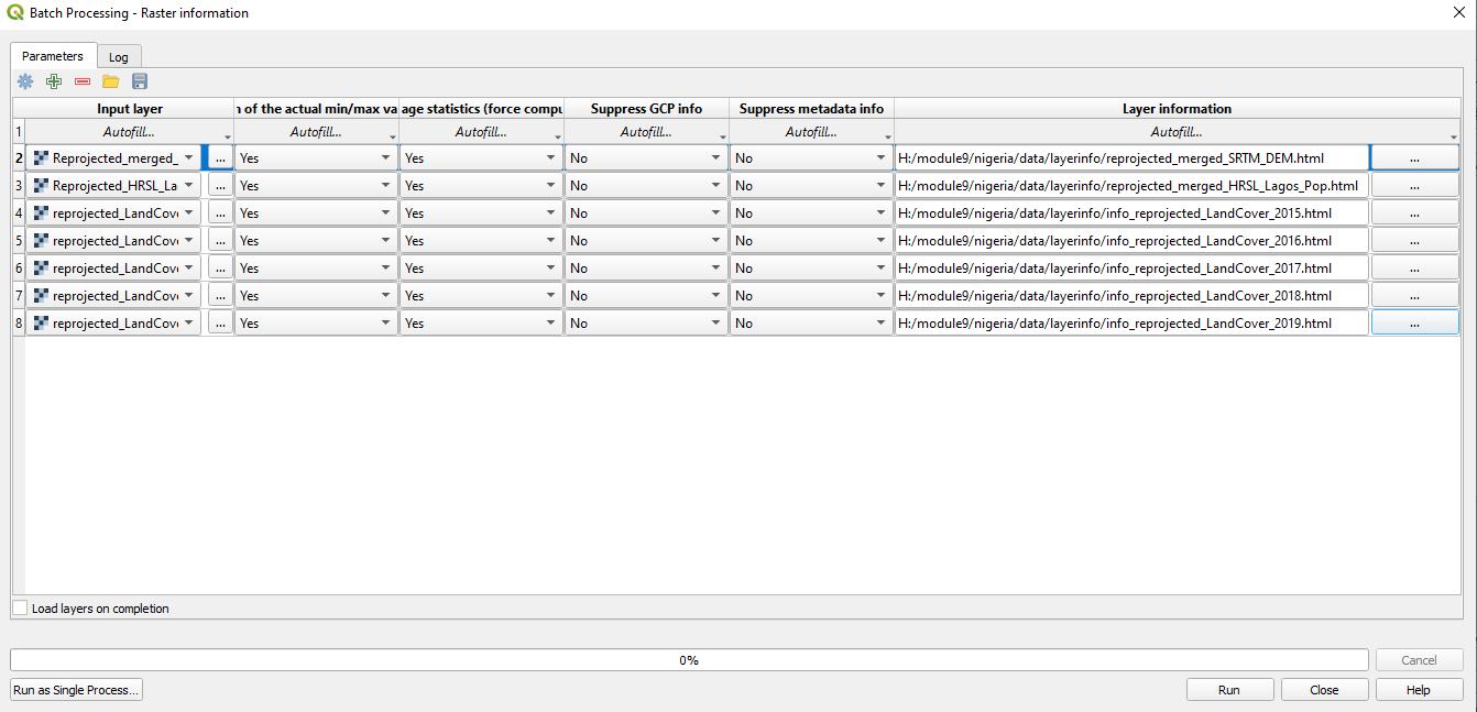 Batch process to extract information in a separate HTML file for multiple raster layers