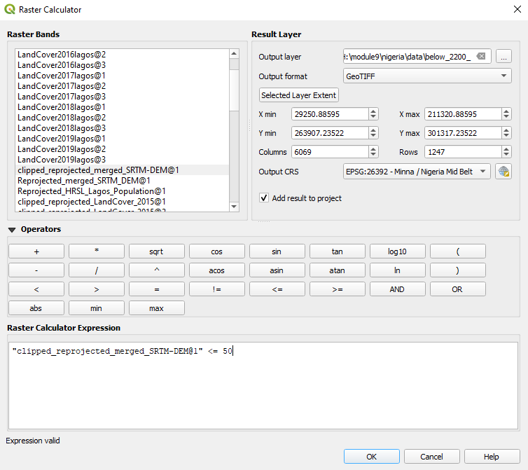 Inserting a formula into the Raster Calculator