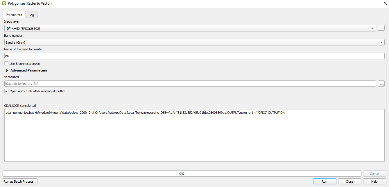 Raster to vector conversion parameters