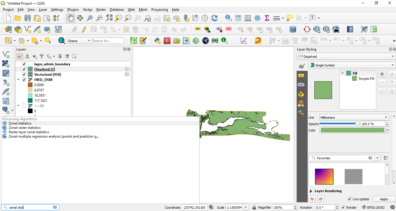 Identifying Zonal Statistics in the Processing Toolbox