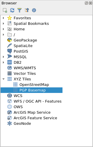 PGP Basemap Tile server added to the Browser Panel