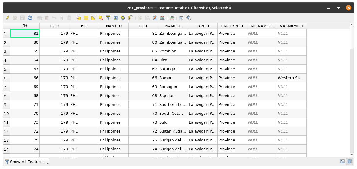 Open attribute table