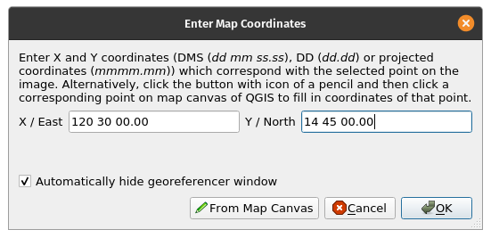 Enter map coordinates