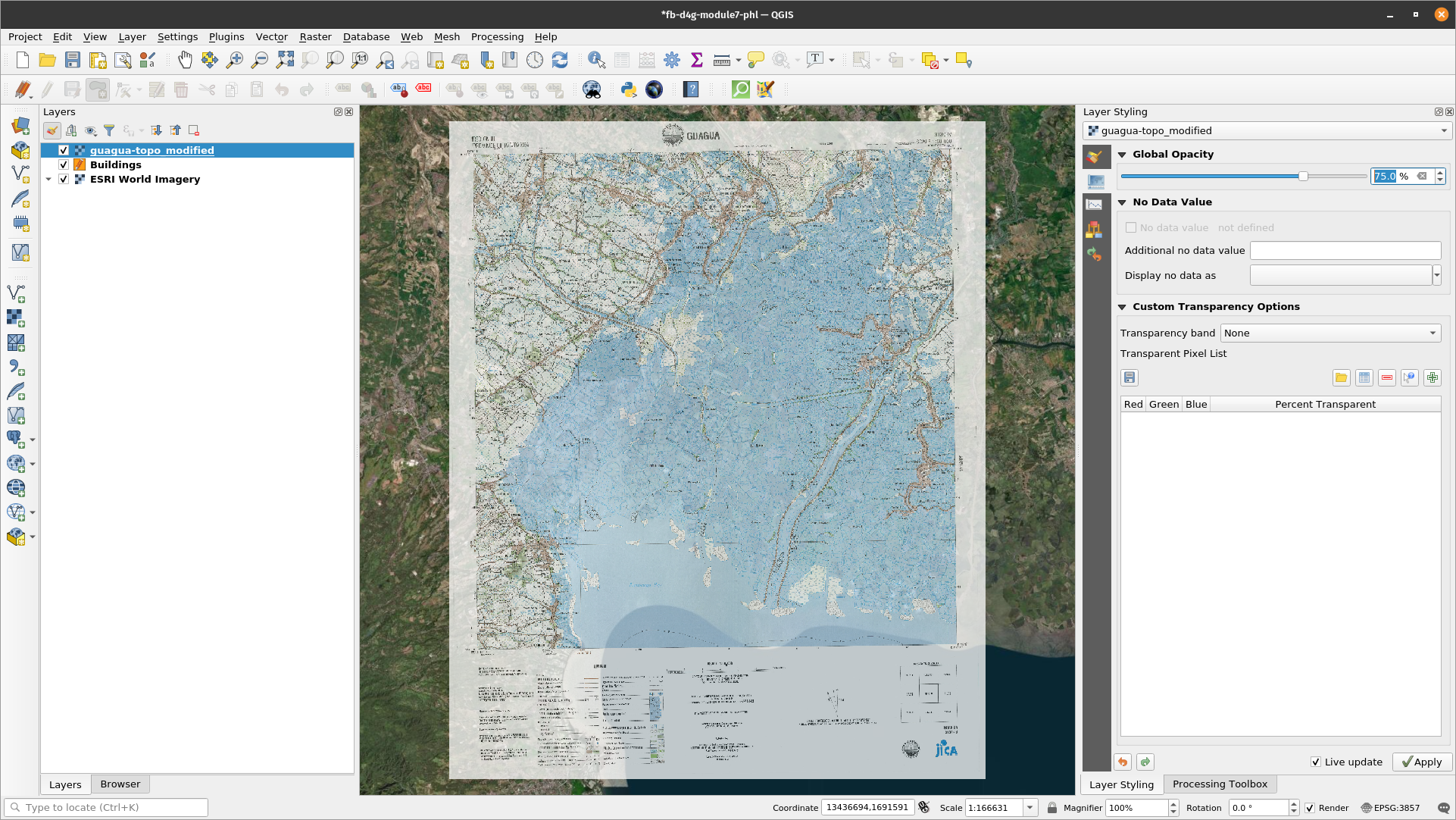 Georeferenced map loaded in QGIS