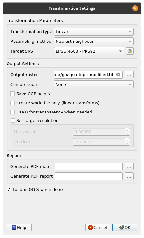 Transformation parameters