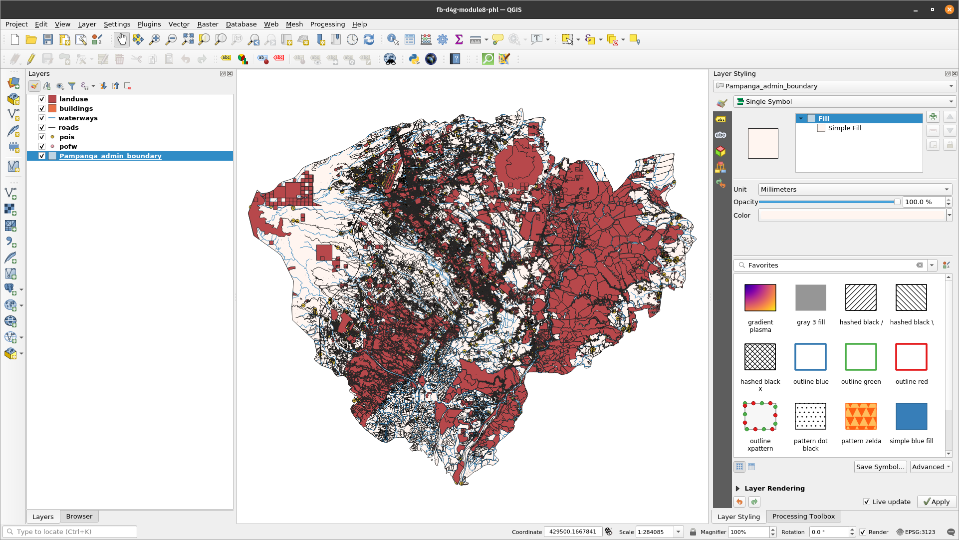 Loaded vector data sets: points, line and polygons