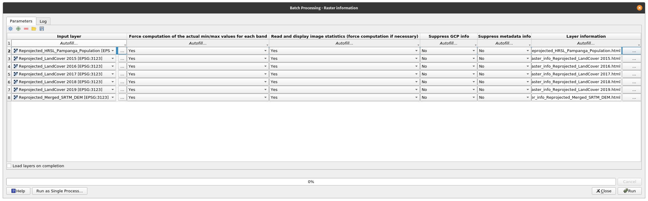 Batch process to extract information in a separate HTML file for multiple raster layers