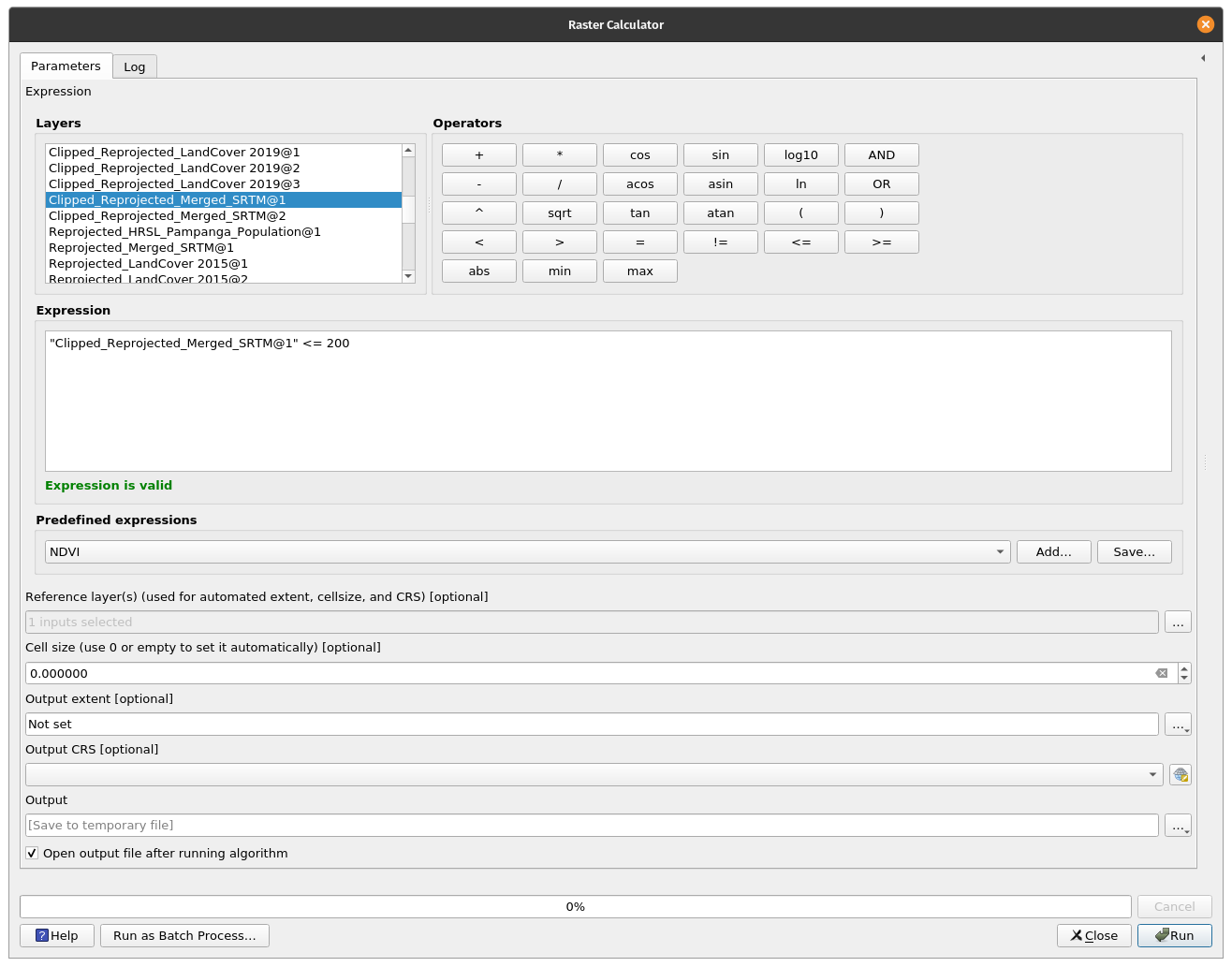 Inserting a formula into the Raster Calculator