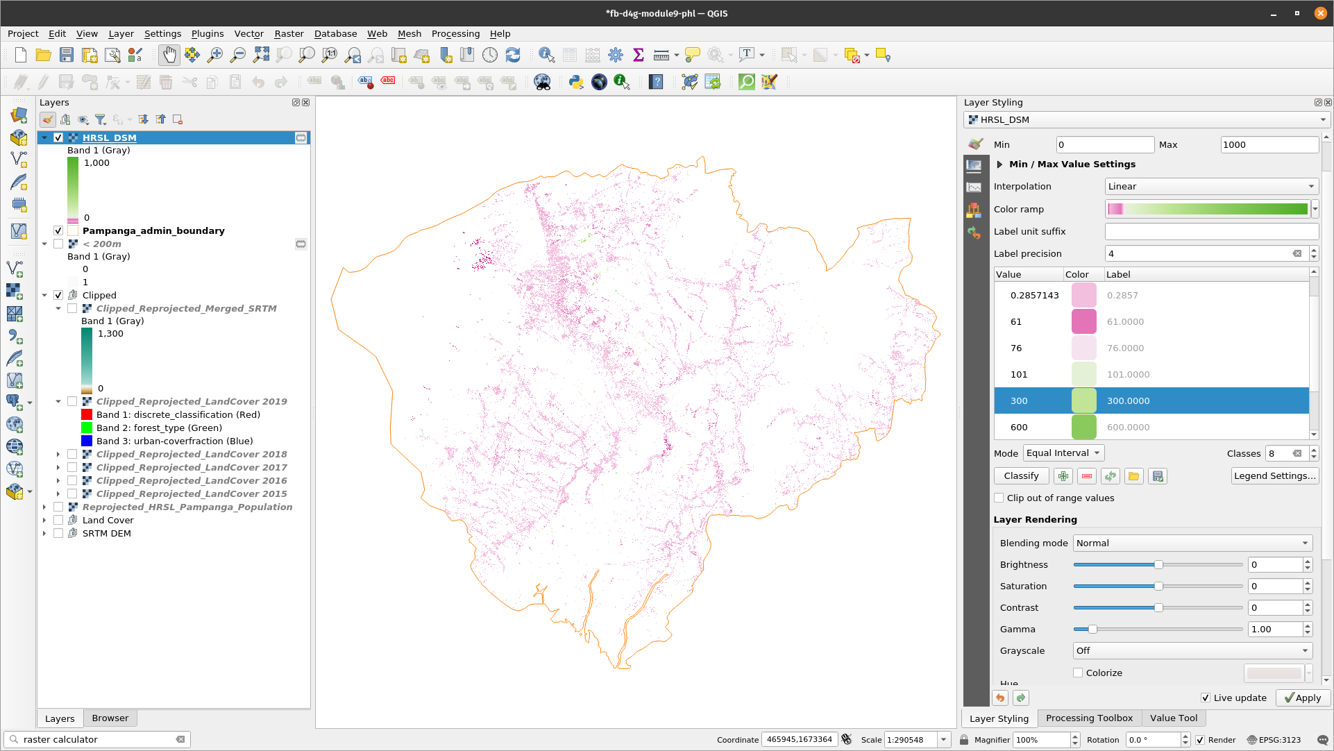 Distribution of population that lives below 200m in Pampanga province, represented at a 30m resolution