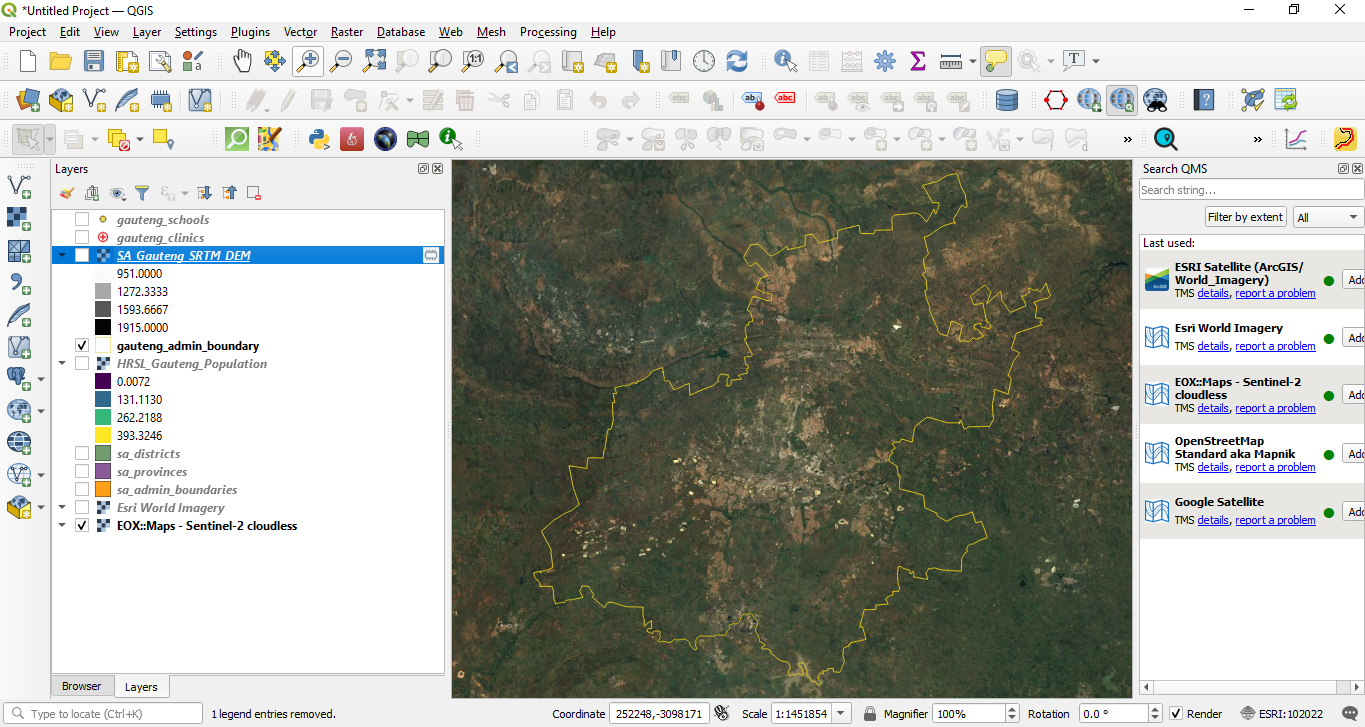  EOX Sentinel-2 map from WMS loaded in QGIS