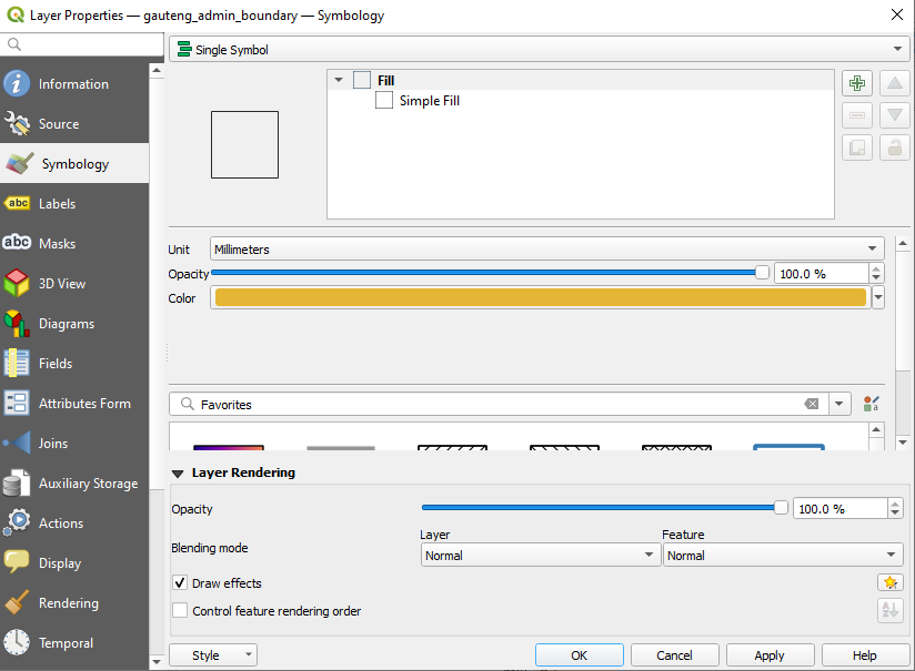 Layer Properties window and Symbology menu