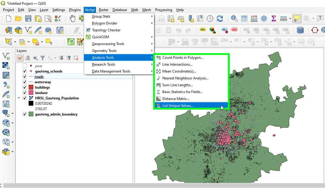 List unique values in a vector layer functionality