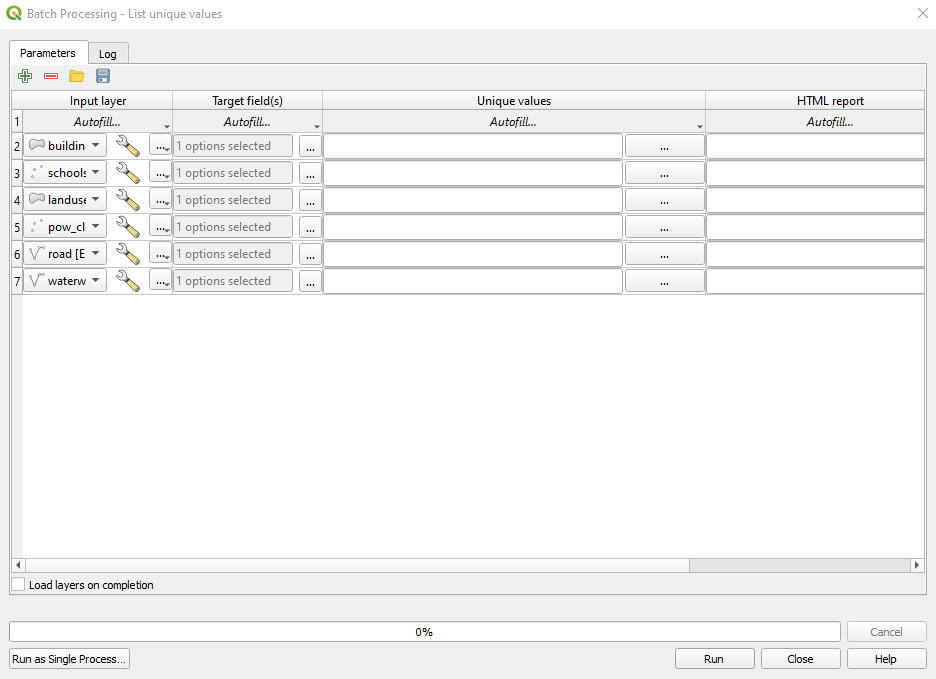 List unique values in a vector layer functionality (Batch Processing)