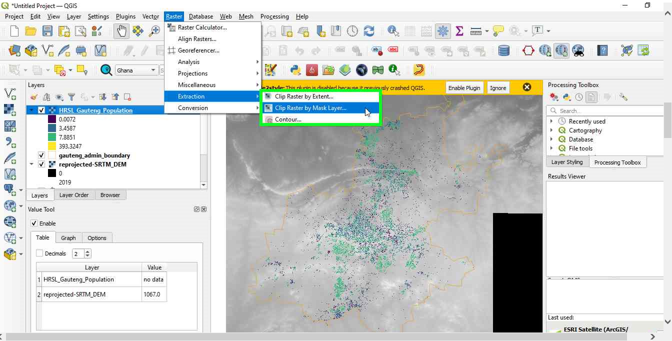 Using a vector mask to extract the raster data on a specific region