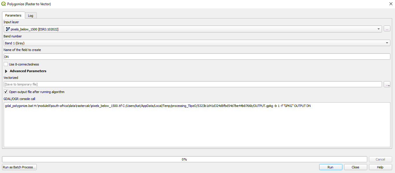 Raster to vector conversion parameters