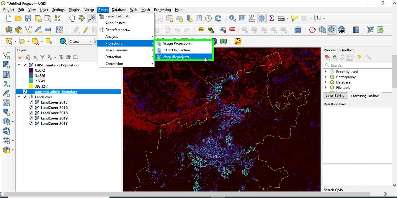 Reproject functionality in QGIS