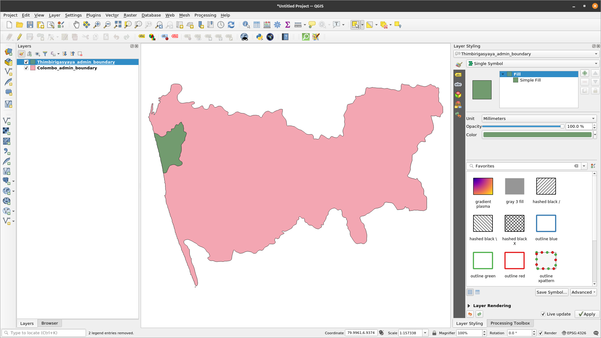 Colombo layers loaded in QGIS