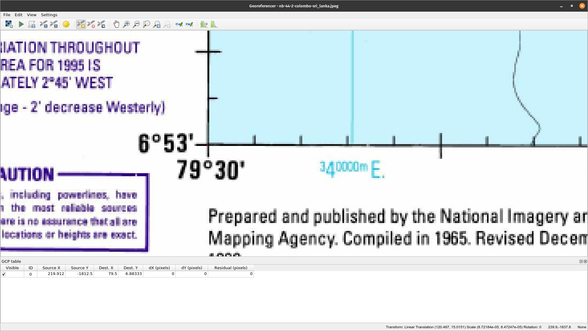 First coordinate for the georeferencing