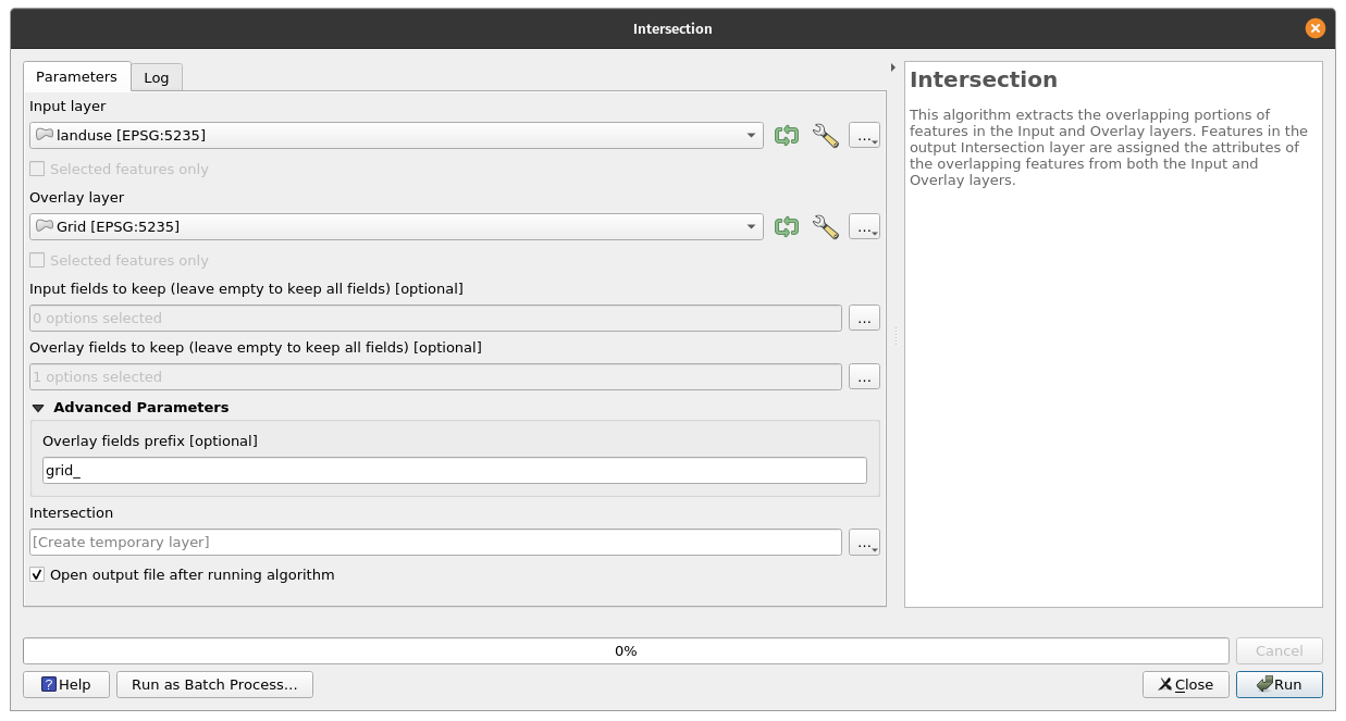 Parameters for the intersect algorithm