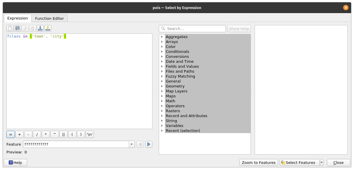 Selecting towns and cities POIs