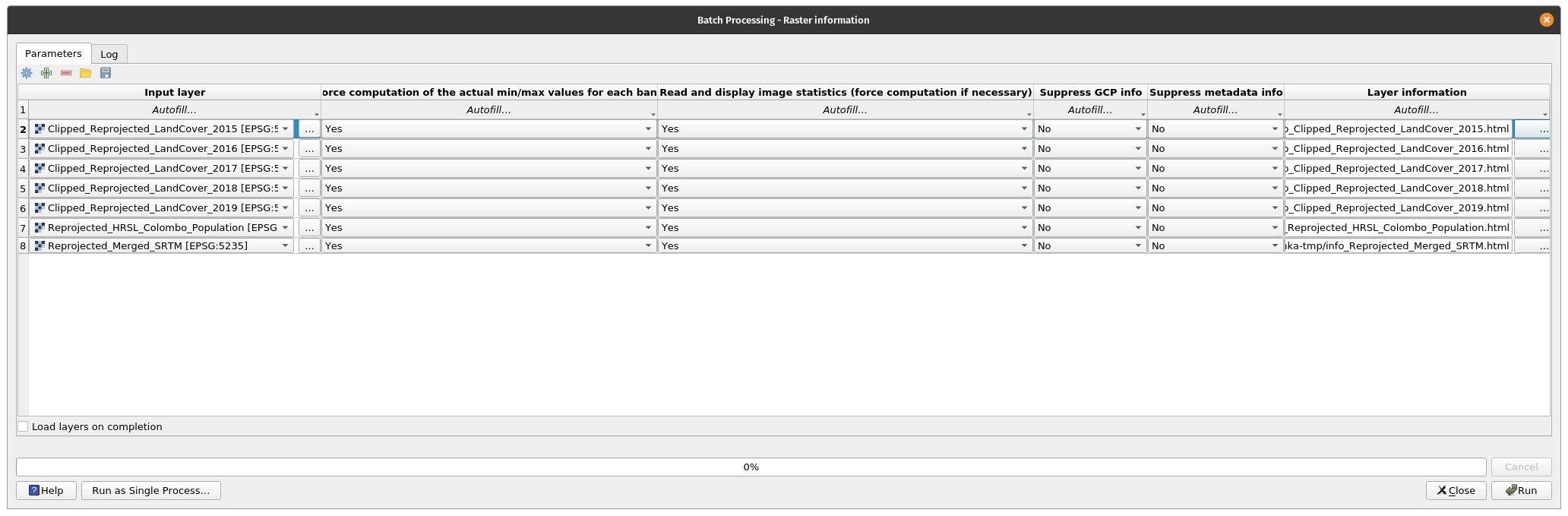 Batch process to extract information in a separate HTML file for multiple raster layers