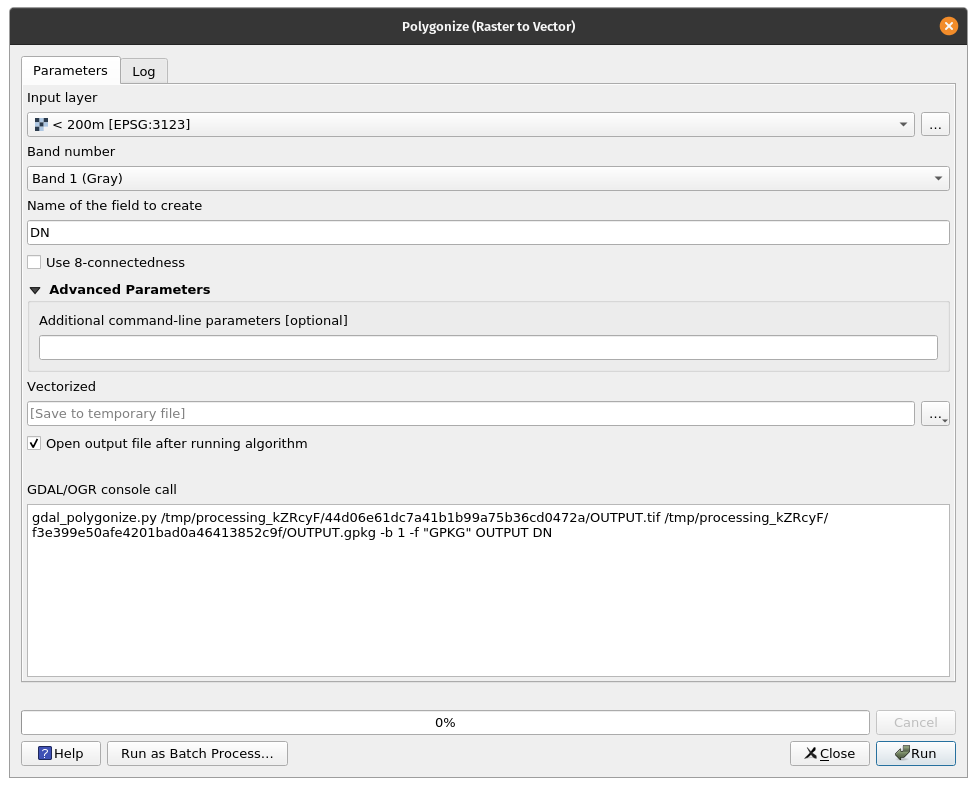 Raster to vector conversion parameters