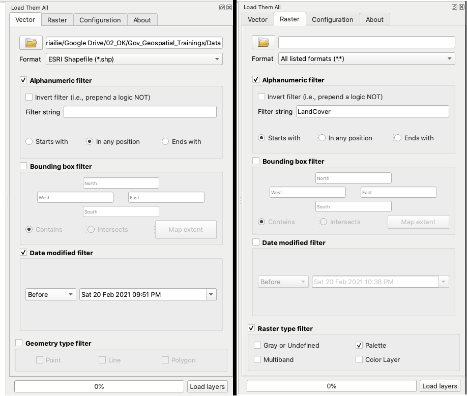 Thiết lập tham số cho Load them All plugin (vector và raster)