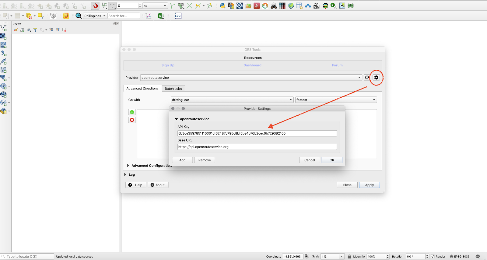  Thêm openrouteservice API key vào QGIS