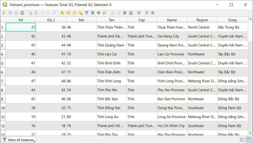 Open attribute table