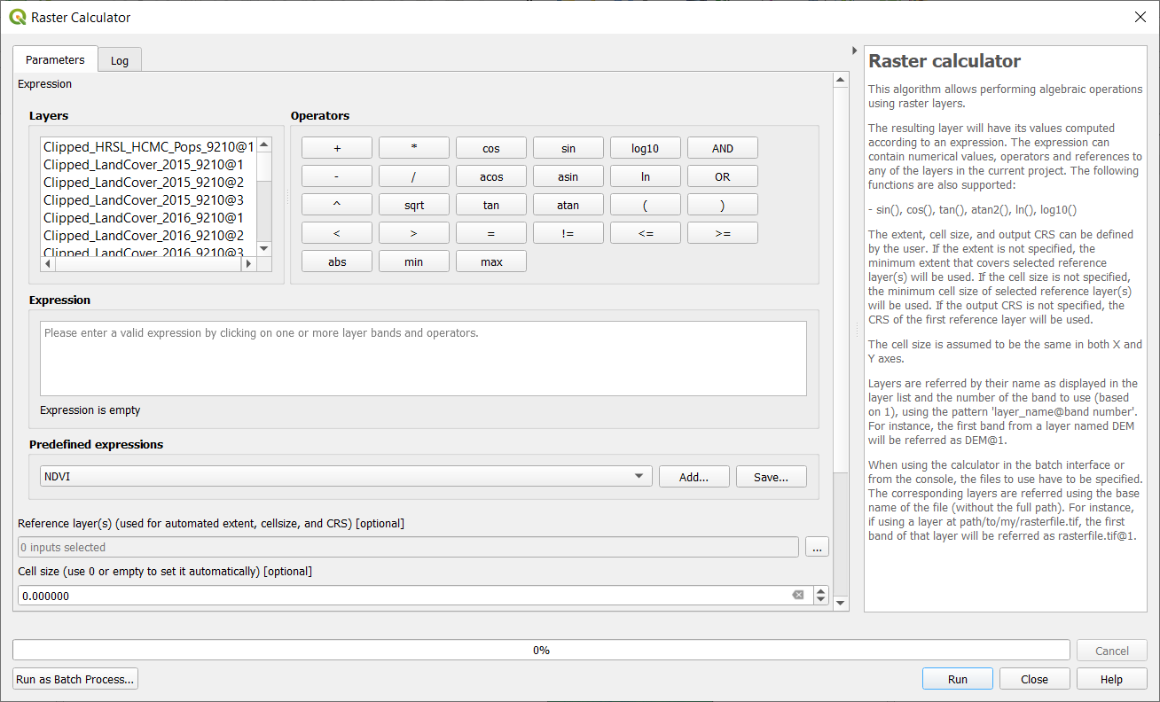 Giao diện Raster calculator